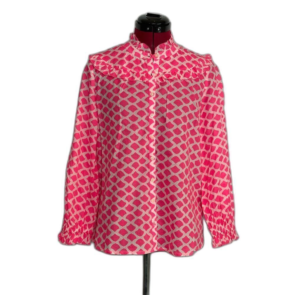 Vineyard Vines Ruffled Button Down Shirt Women's Size XS Pink & White